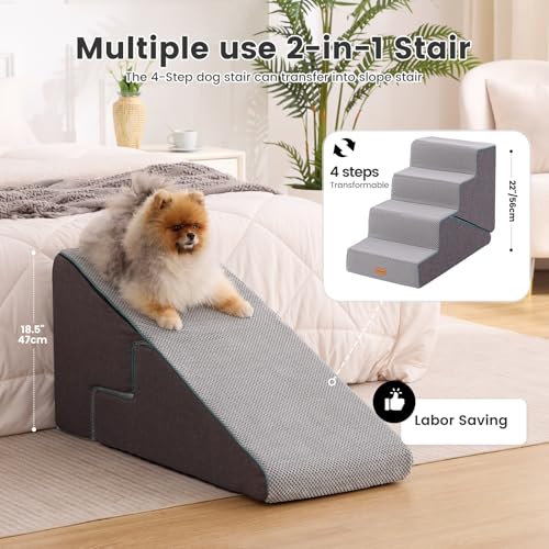 Dog Stairs for Small Dogs 22" H (Grey 2in1 / 15.75"x30"x22"Deformable)