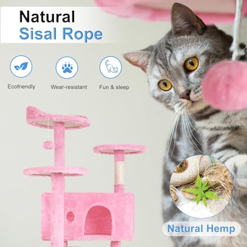 54" Cat Tree Tower (Pink)