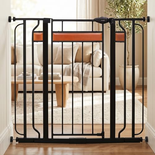 Safety 37" Extra Tall Baby Gate (Black With Cherry Wood - 30-41.5"w X 37"h)