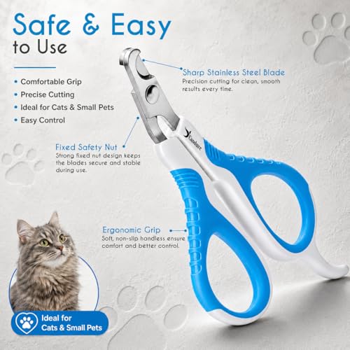 Cat Nail Clipper Stainless Steel Cat Claw Trimmers for Rabbits (White & Blue / Small Pets)