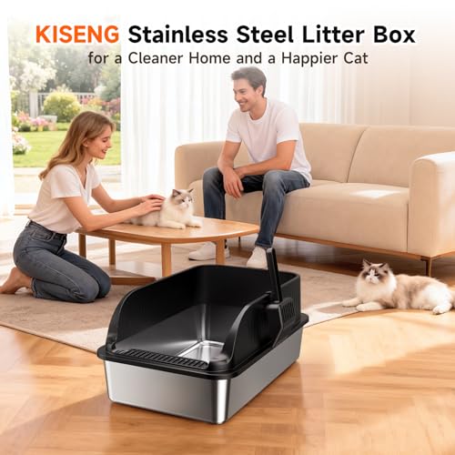 Extra Large Stainless Steel Litter Box with Lid (Black XL)