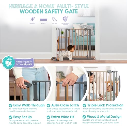 SAFETY 39" Extra Wide Wood Accent Baby Gate (Wooden - 30-39.5"w X 30"h)
