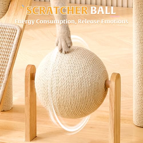 Solid Wood Cat Tree Tower with Scratching Post (White-Corduroy)