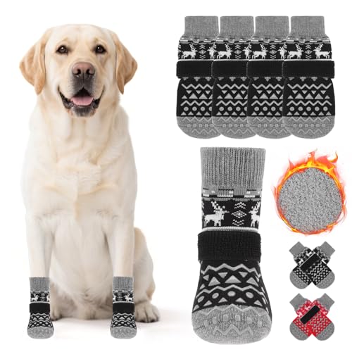 Dog Socks to Prevent Licking Paws (Black Fleece / Large (4 Pack))