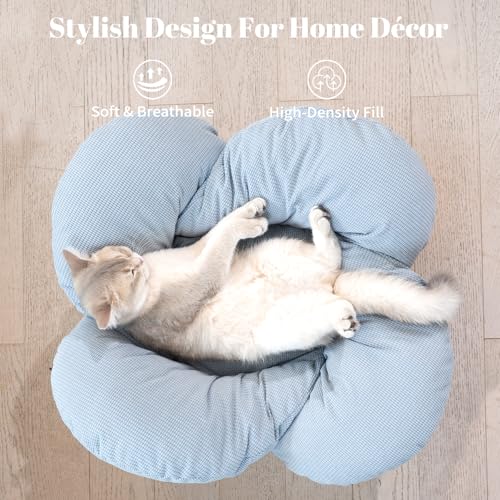 Elevated Cat Bed for Indoor Cats Couch Sofa Flower (Light Blue)
