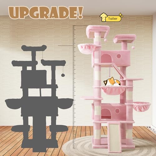 81in Multi Level Tall Cat Tree Tower for Indoor Kitties (Pink)