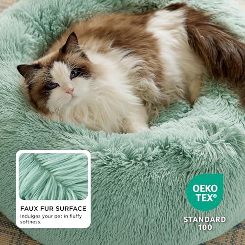 Calming Cat Beds Donut Round Washable Kitten Bed (20"L x 20"W x 6"Th / Apple Green)