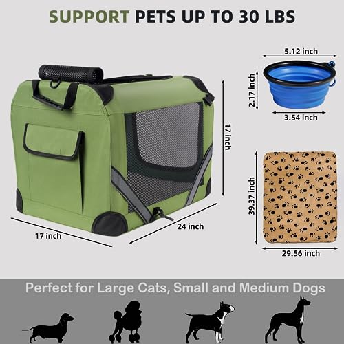 Large Cat Carrier for 2 Cats (Green / 24.0"L x 17.0"W x 17.0"H)