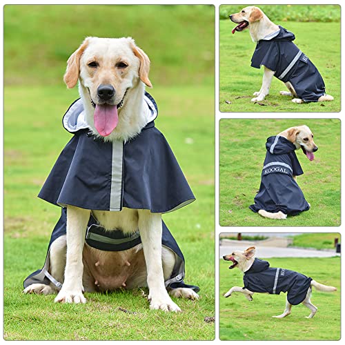 Dog Raincoat Waterproof Hooded (Navy Blue / 6XL-Fit for 99 to 110 pounds)