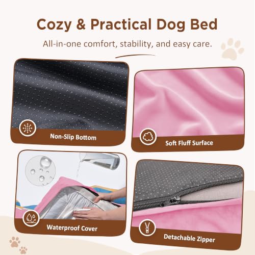 Orthopedic Dog Bed for Extra Large Dogs with Bolster (42.0"L x 30.0"W x 8.5"Th / Bubblegum Cove)
