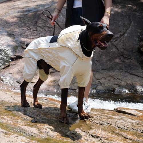 Waterproof Dog Raincoat with Removable Hood (Ivory / M (Back 14"))