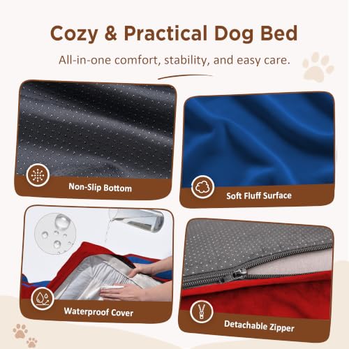Orthopedic Dog Bed for Extra Large Dogs with Bolster (42.0"L x 30.0"W x 8.5"Th / Classic Tri-Color)