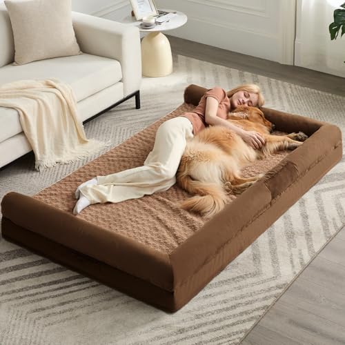Orthopedic Washable Human Dog Bed for Adult & Dog Cozy Sleep (71"l x 46"w x 7"th / Brown)