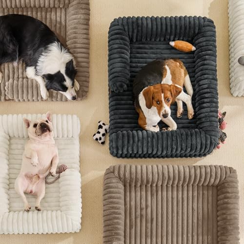 Faux Fur Orthopedic Dog Bolster Bed (Rectangular Cream / M(30*24*7))