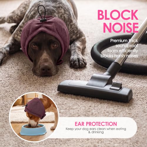 Dog Ear Muffs Noise Protection Thick Padded Dog Calming Hoodie (Purple / Large)