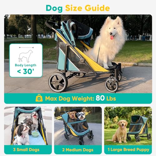 Dog Stroller for Large Medium Dogs up to 80 lbs (Green&Yellow)