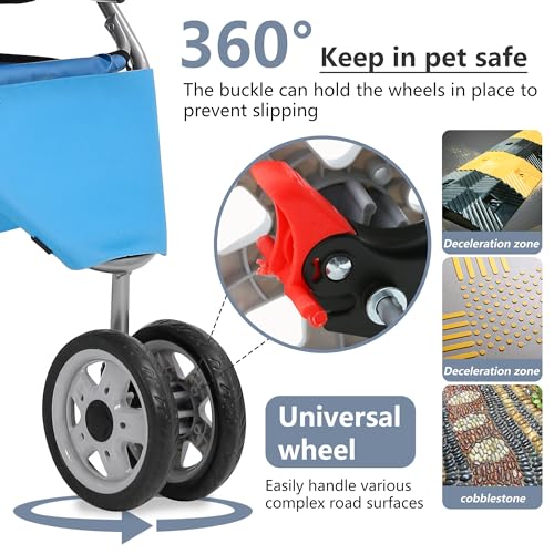 3 Wheel Foldable Pet Stroller (Blue / 3 Wheels)