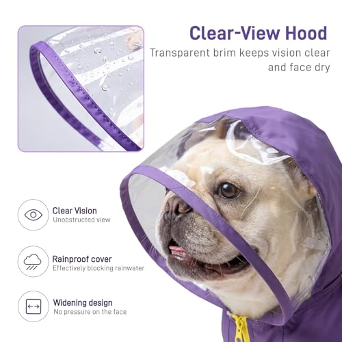 Dog Raincoat Rain Jacket with Clear Hood and Broad Chest Fit (Purple / X-Large)