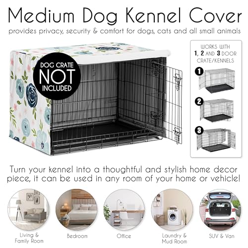 36in. Medium Dog Crate Cover (Pink and Blue Watercolor / 36in. x 24in. x 23.5in.)