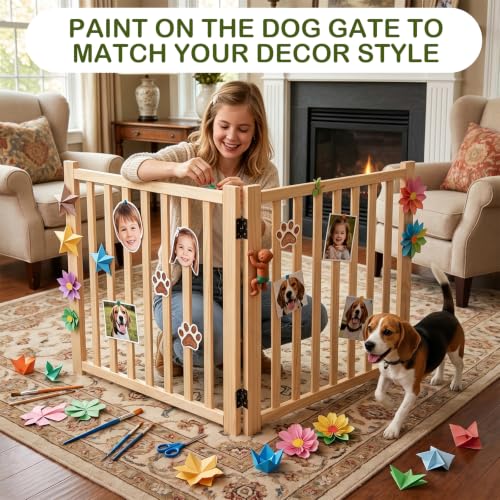 Wooden Freestanding Dog Gate Indoor (【6 Panels】H:23'')