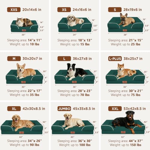 Waterproof Orthopedic Dog Beds for Large Sized Dog (36.0"L x 27.0"W x 8.0"Th / Emerald)