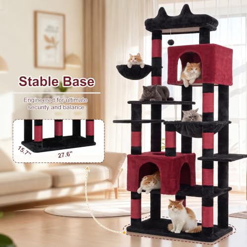 Cat Tree, 76-Inch Tall Heavy Duty Cat Tower for Big Cats HCT039BR (Black and Red / 76.8 inch)