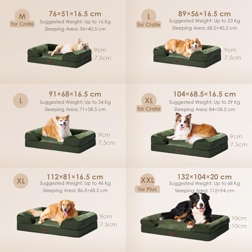 Orthopedic Dog Beds for Large Dogs (Dark Green / 36.0"l X 27.0"w X 6.5"th)