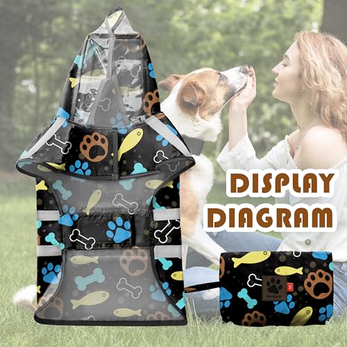 Dog Raincoats (Paw Black / Large)