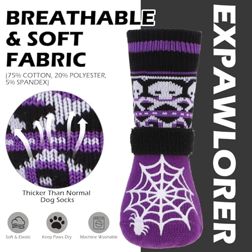 Halloween Anti Slip Dog Socks to Prevent Licking Paws (Medium (4 Count) / Halloween Purple)