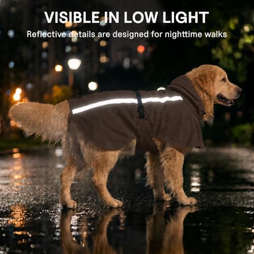 Stretch Fabric Dog Raincoat with Hood (Brown / Large)