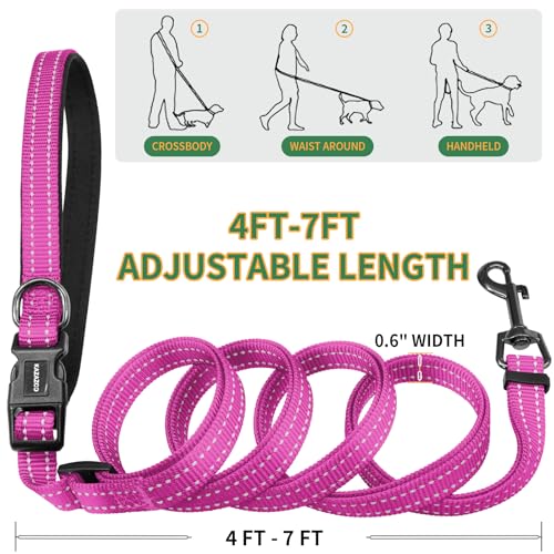 Hands Free Dog Leash with Poop Bag Holder (Hotpink)