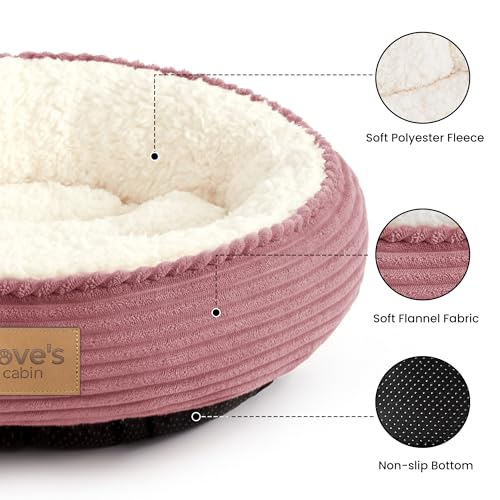 Round Donut Cat and Dog Cushion Bed (Dusty Rose / 19.7"L x 19.7"W x 5.9"Th)