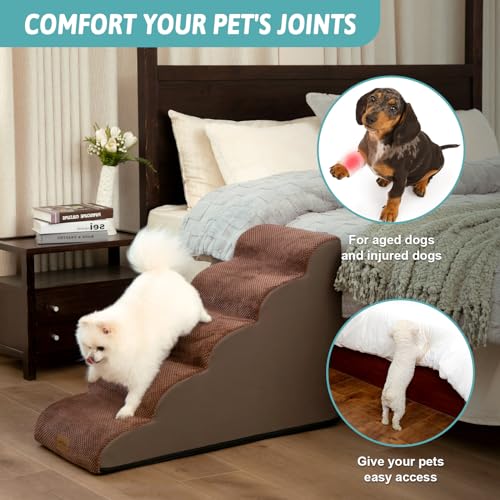 Wide Dog Stair for Small Dog 22.6" H (Brown / Wide:17.7"x33"x22.6")