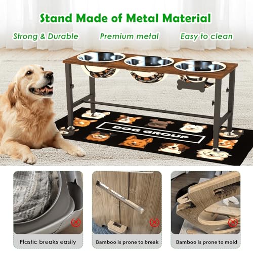 Adjustable Height Elevated Dog Bowl Stand for Large & Extra Large Dogs (Brown-3L-Three)
