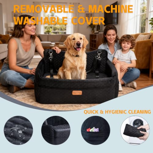 Dog Car Seat for Large Dogs up to 55 lbs (Black / L)