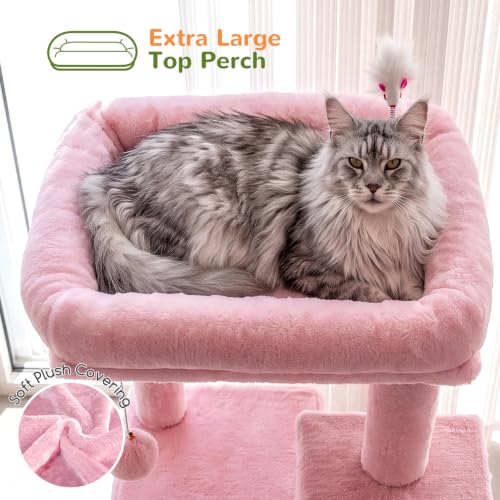 Cat Tree Tower for Indoor Cats Large Adult (Pink / XL)