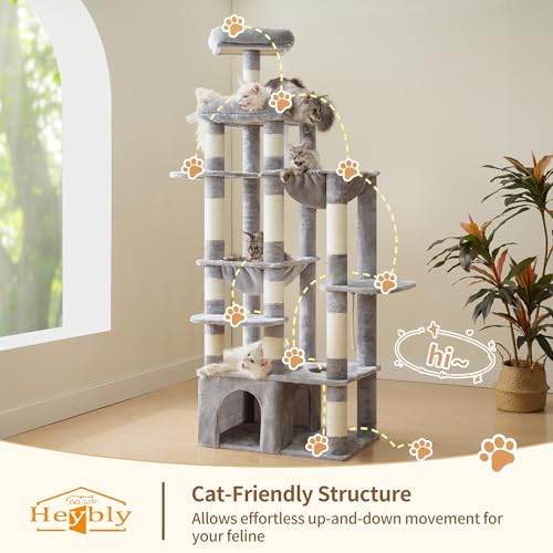 Cat Tree, 71-Inch Tall Cat Tower for Large Maine Coon Cats HCT037W (Light Gray / XL)