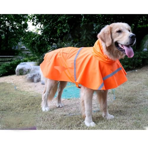 Large Dog Raincoat Adjustable Pet Water Proof Clothes Lightweight Rain Jacket Poncho Hoodies with Strip Reflective (2X-Large (Pack of 1) / Orange)