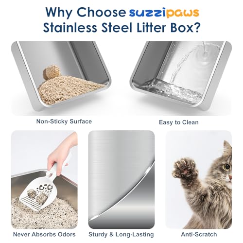 XL 8" Deep Enclosed Stainless Steel Cat Litter Box for Big Cats (Charcoal Gray & Sliver / X-Large)