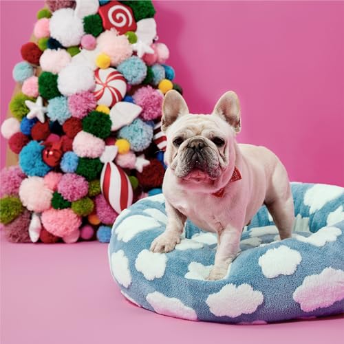 Shown on TV Jacquard Donut Dog Beds Medium Sized Dog (30.0"L x 30.0"W x 8.0"Th / Cozy Clouds Blue)