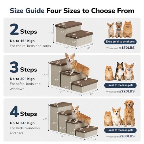 4 Step Wide Dog Stairs with Hidden Storage 23" H (Brown / 40"D x 17"W x 23"H)