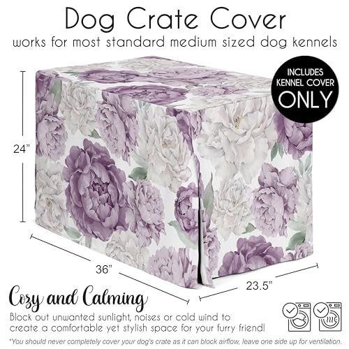 36in. Medium Dog Crate Cover (Purple and Ivory Peony / 36in. x 24in. x 23.5in.)