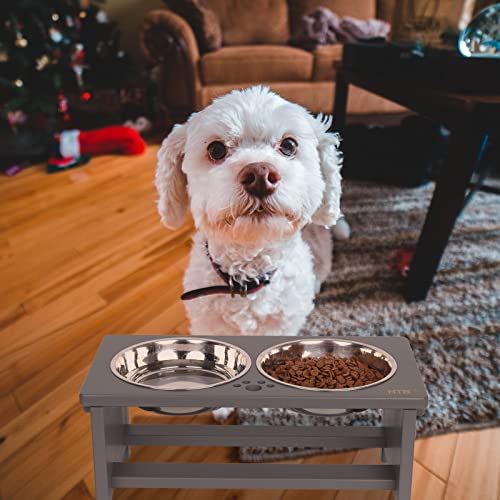 Elevated Dog Bowl Stand with 2 Stainless Steel Bowls (medium-7"tall,29 Oz bowl / Grey)