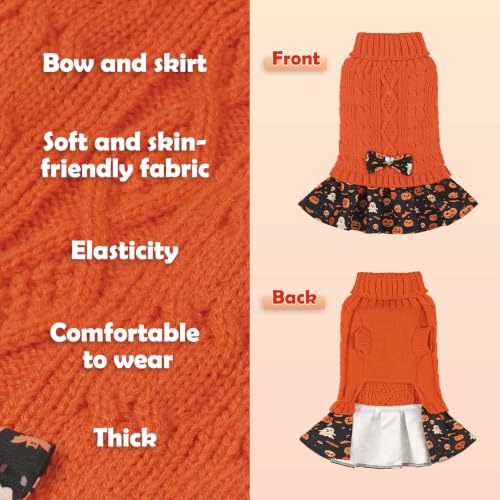 Small Dog Sweater Dress with Bowtie Turtleneck (Small (5-8lbs) / Pumpkin Orange)