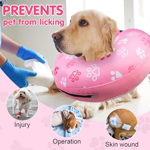 Dog Cone Collar Alternative After Surgery (Pink Paw / L(Neck:16"-18"))
