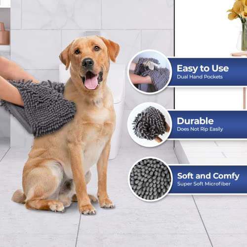 Doggy Dryer Highly Absorbent Microfiber Washable Dog Shammy Quick Drying Towel Absorber (13"x31" / Grey)