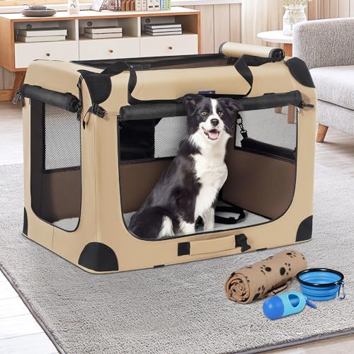 Portable Dog Crates for Medium Dogs (Beige / 32.0"L x 23.0"W x 23.0"H)