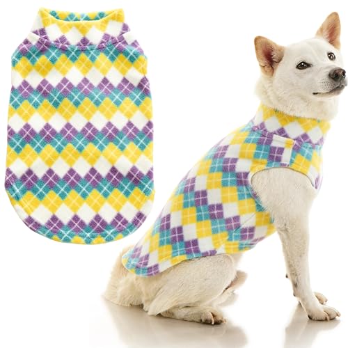 Stretch Fleece Vest Dog Sweater (Small Length (9") / Argyle Blue)