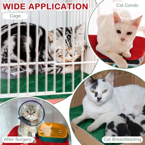 2 Pack Self Heating Cat Mat Self Warming Pet Pads Washable Kennel Mat Dog Crate Pad Reflects Body Heat Non Skid Cat Thermal Pads for Puppy Indoor Outdoor (16 x 20 inches / Red, Green)