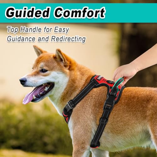 Dog Harness for Medium Sized Dog No Pull 2 Leash Clips Dog Vest (Medium / Red)